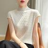 Women T-shirt Tank Summer Knitted T-shirt Short Sleeve Tees Basic Tees Knit Top Pullover Turtleneck Female