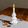 Yousheng Christmas Tree Candlestick Glass Pillar Candle Holder Vintage Ribbed Taper Candle Holder for Festive Dining Table Decoration