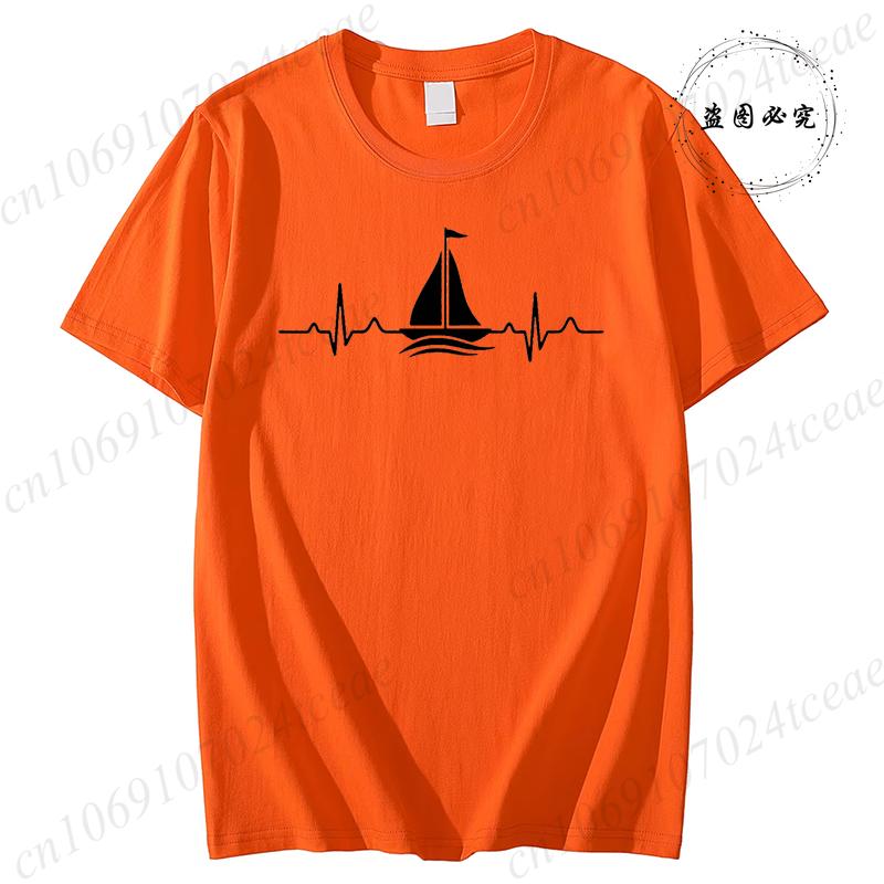 Unisex Unisex TShirt Sailing Heartbeat Print T Shirt Boating Graphic Harajuku Streewear Clothes Causal Female Y2K Tops Tee Clothing