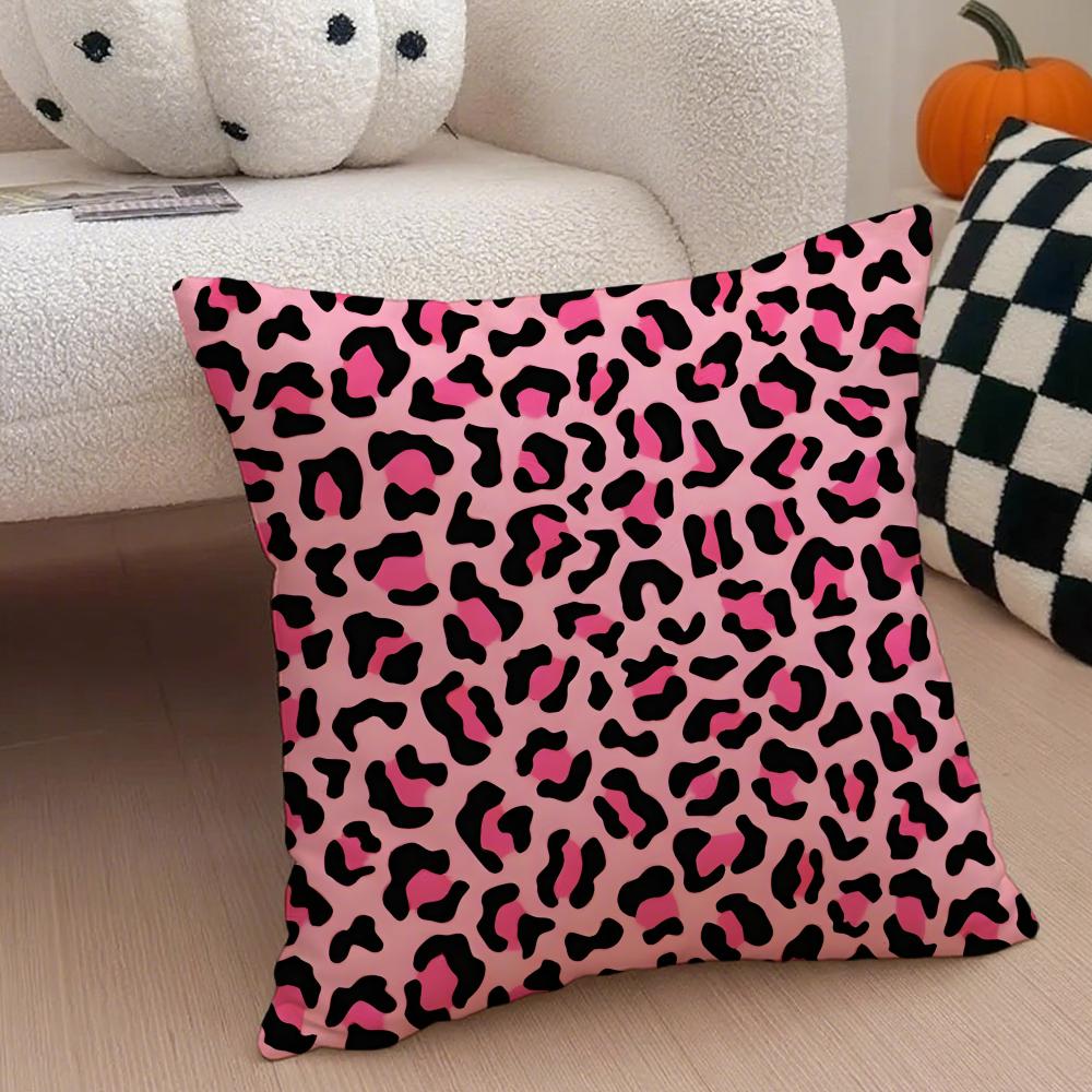 L-Leopard Print Hearts Pillow Trendy Cushion Cover Throw Pillow Cover Hidden Button Durable Polyester Chair Cushion