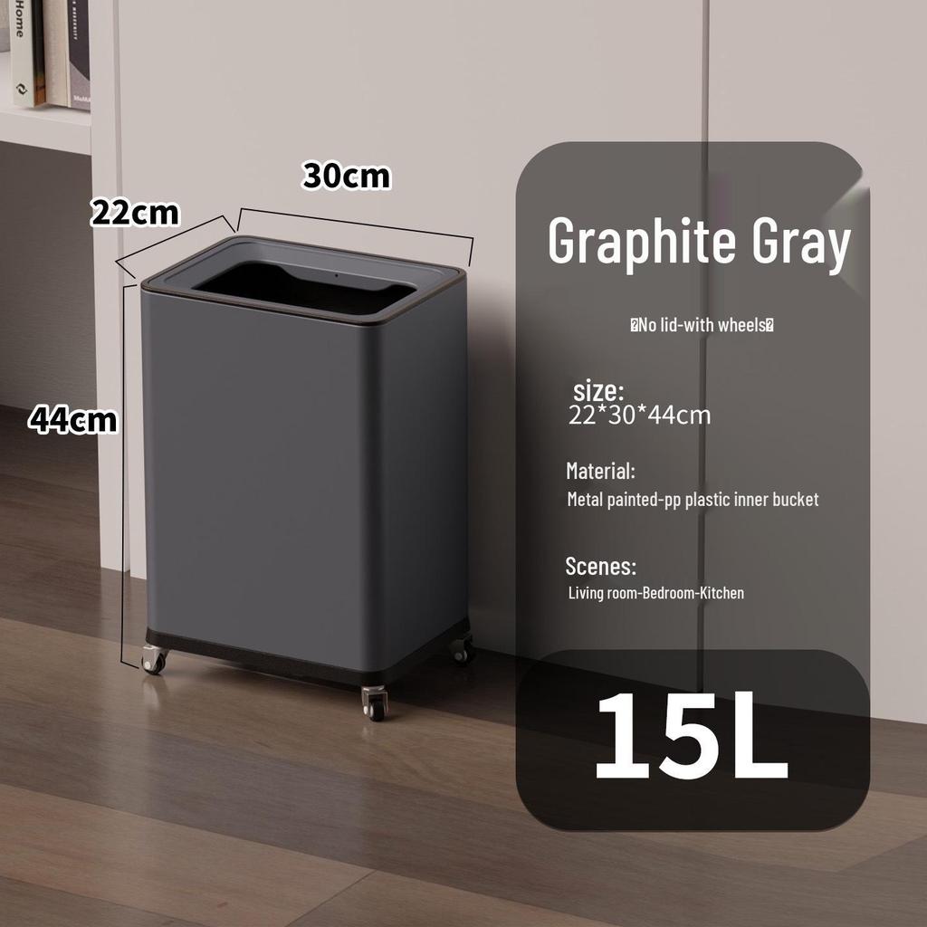 Einfacher Moderner Edelstahl-Mülleimer mit Rädern – Vertikaler Klappdeckel, Quadratisches Design für Küche & Wohnzimmer