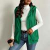 Gilet da donna alla moda con cappuccio, chiusura a bottoni, coulisse, senza maniche e con tasche