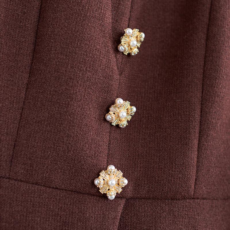 French Light Luxe Beaded Knit Top & Midi Skirt Set for Women