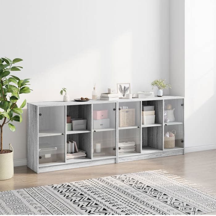 VidaXL Bibliothèque avec Portes, Armoire à Livres avec Rangement, Meuble à Livres Bureau Salon, Moderne, Sonoma Gris Bois 3206536