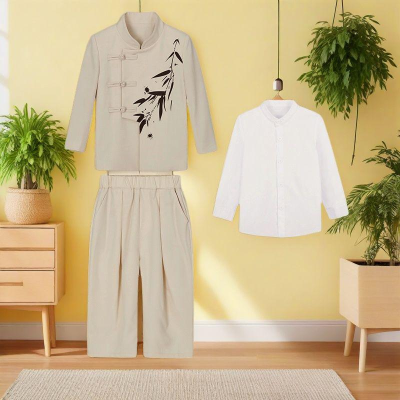 Boys' Autumn Chinese Style Tuxedo: Retro Pan Buckle Hanfu - Medium & Large Sizes