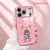 2DFlat electroplated tempered glass phone case,Cute Bear in Pink Hoodie with Flowers,suitable for iPhone 18 Pro Max 17 16 15 14 13 12 11