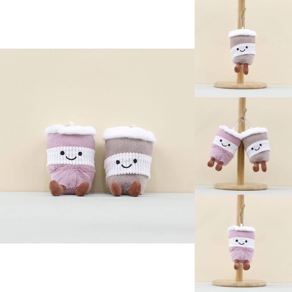 Short Fur Plush Tea Cup Keychain For Girls Bags And Decorative Accessories