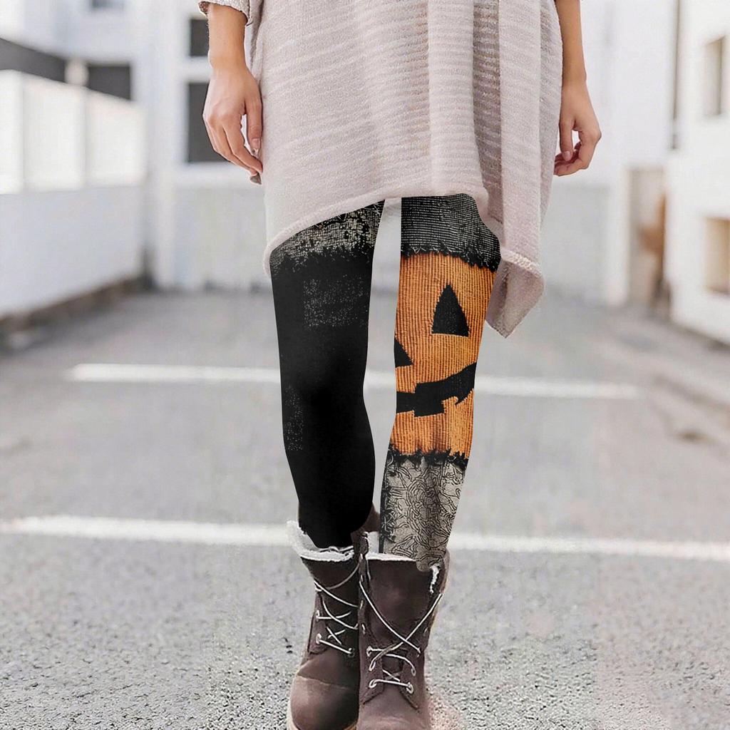 Damen Casual Mode Outdoor Halloween Bedruckte Slim Elastische Yogahose Cropped Hose