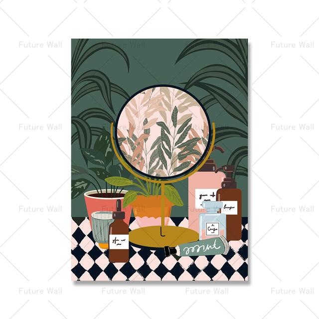 Tropické rostliny Loo Koupelnové rostliny Severský plakát Dekorace se zelenými listy