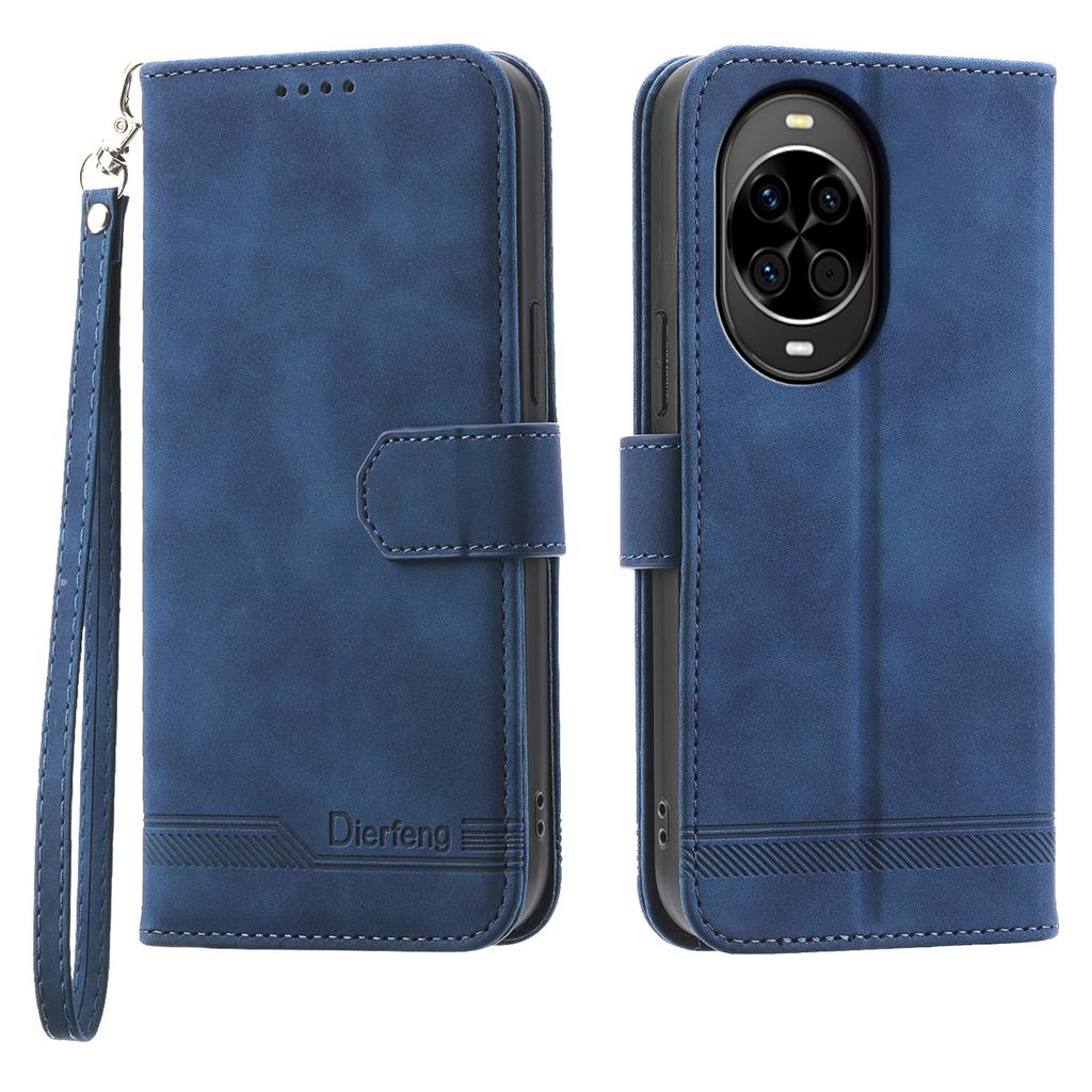 DIERFENG DF-03 For Huawei Nova 14 5G Case Lines Imprint Wallet Leather Phone Cover with Wrist Strap