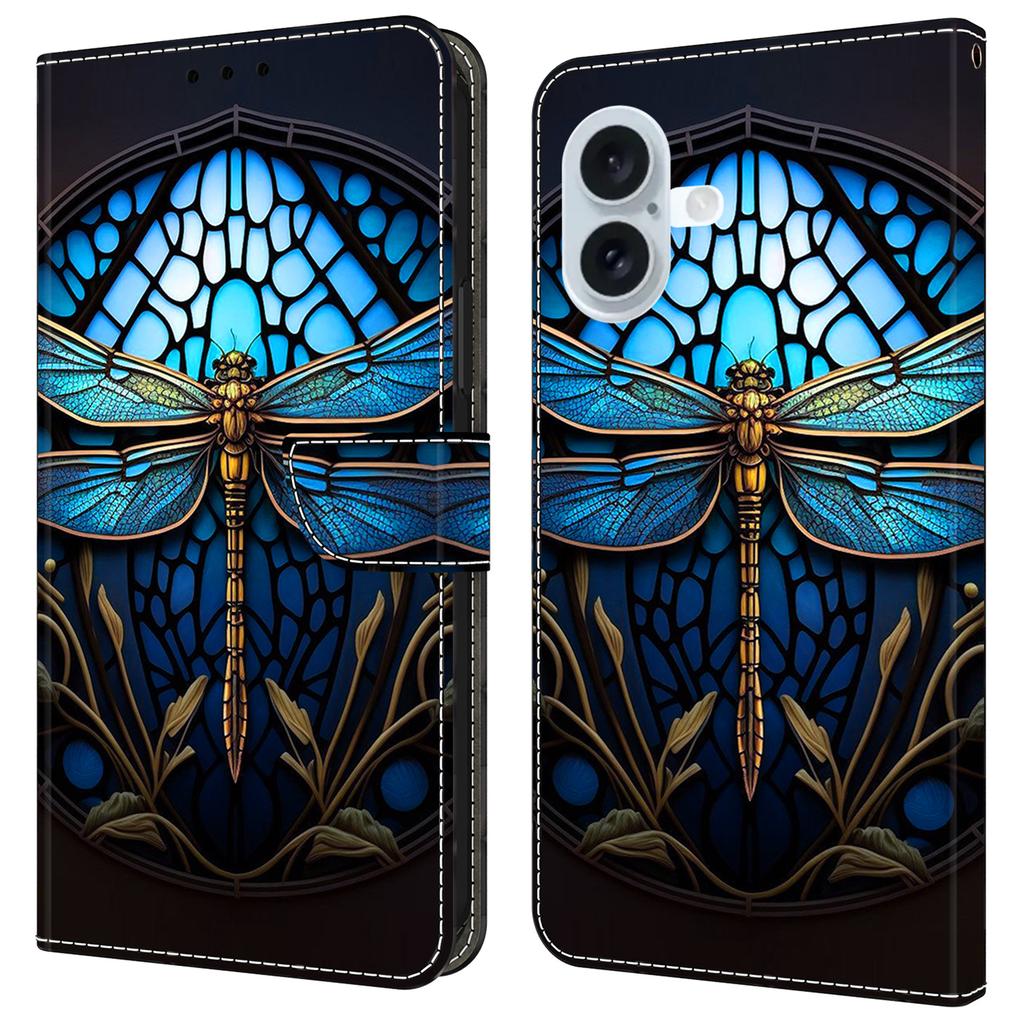 For iPhone 16 Case Pattern Printed Protective Cover TPU+PU Leather Flip Phone Case