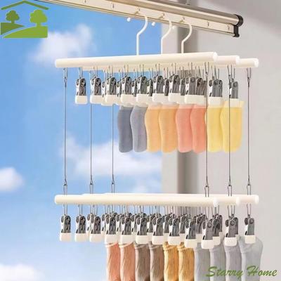 Thicken Double-layer Clothes Drying Rack Windproof Non-marking Drying Clips Rust Proof with Hooks Hats Hanger Laundry Room