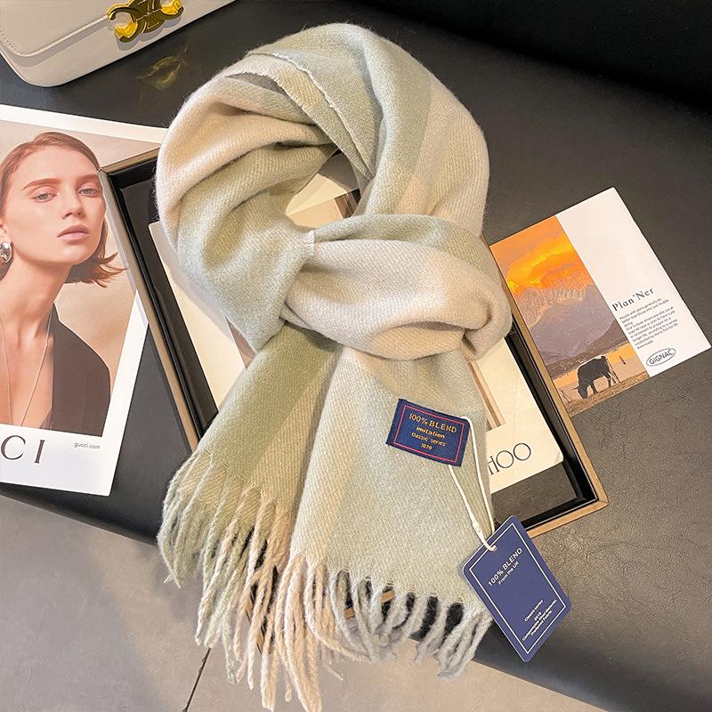Red plaid scarf winter women's new high-end imitation cashmere scarf Christmas new thickened couple