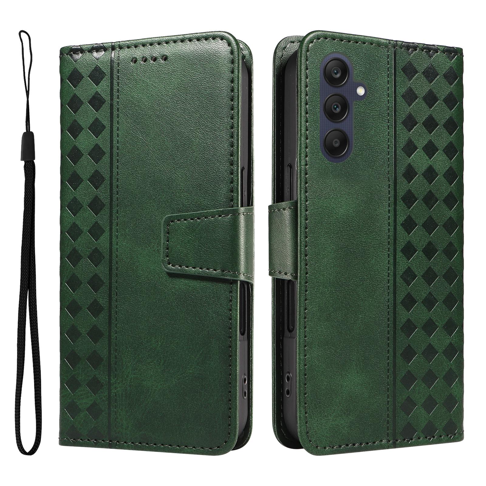 

Для Samsung Galaxy A25 5G (Глобальний) (161,0 x 76,5 x 8,3 мм) Шкіряний чохол-гаманець-підставка з тисненням у вигляді сітки, чохол для телефону зі шнурком Green