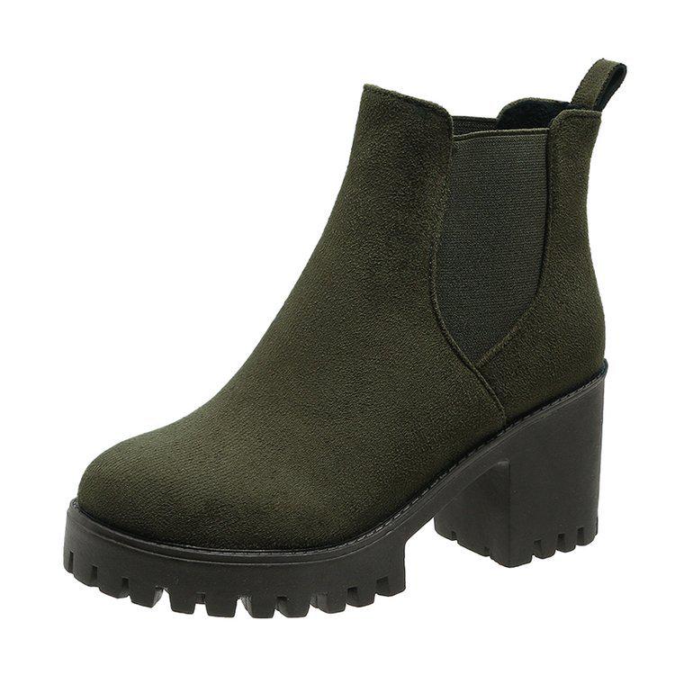 Stivali Martin Donna Autunno/Inverno 2025 con Tacco Chunky, Suola Spessa Stile Britannico, Stivaletti Alla Caviglia con Tacco Alto e Punta Tonda.