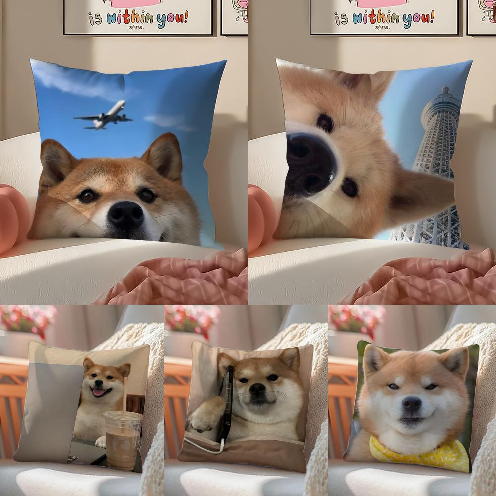 Cute Shiba Inu Meme Emoticons Pillow Case Double-Sided Printing Short Plush Sofa Cushion Cover Bedroom Bedside Pillow