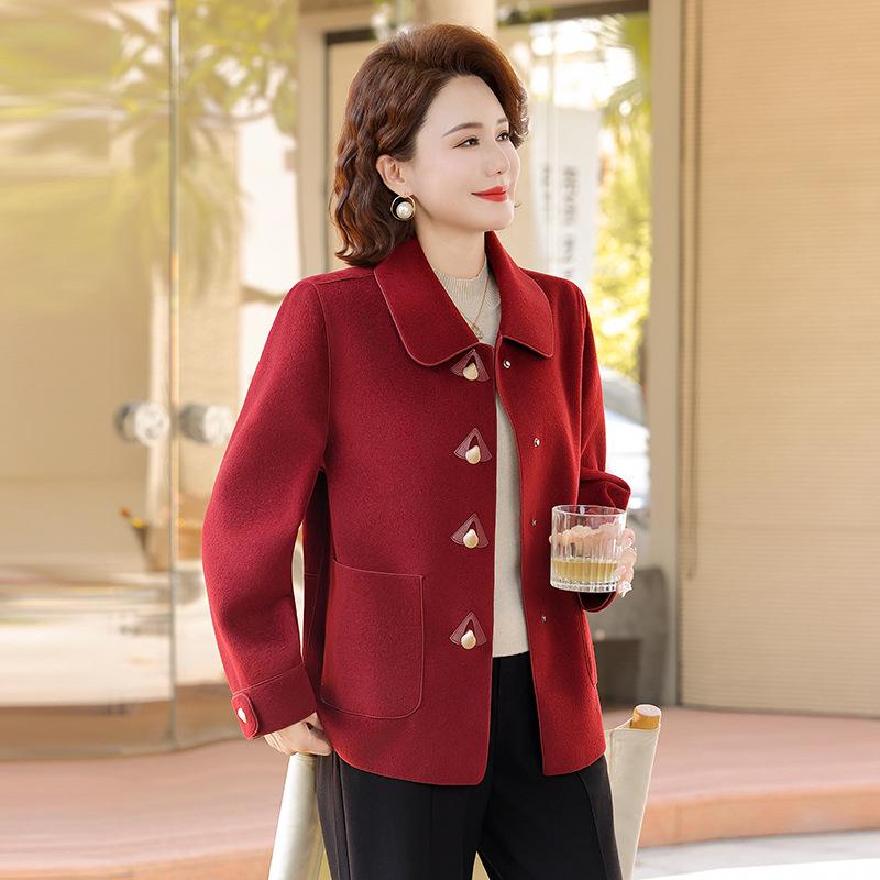 

Women s Woolen Coat for Middle-aged Mothers: Timeless Spring and Autumn Lapel Design for Ages 50+ 5XL (145-155 jin) червоний