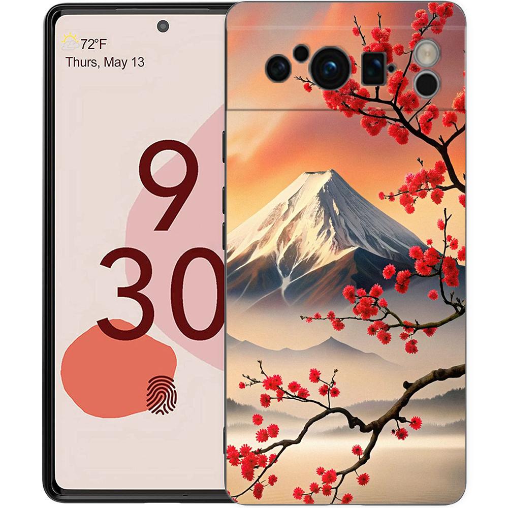 Japan Mount Fuji Painting Cherry blossom Phone Case For Google Pixel 9 8 9A 8A 7 7A 6 Pro XL 6A 5G Black Soft Back TPU Cover