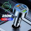 Car Charger 250W 5 Ports Fast Charging PD QC3.0 USB C Car Phone Charger Adapter with Voltage for IPhone Samsung Huawei Xiaomi