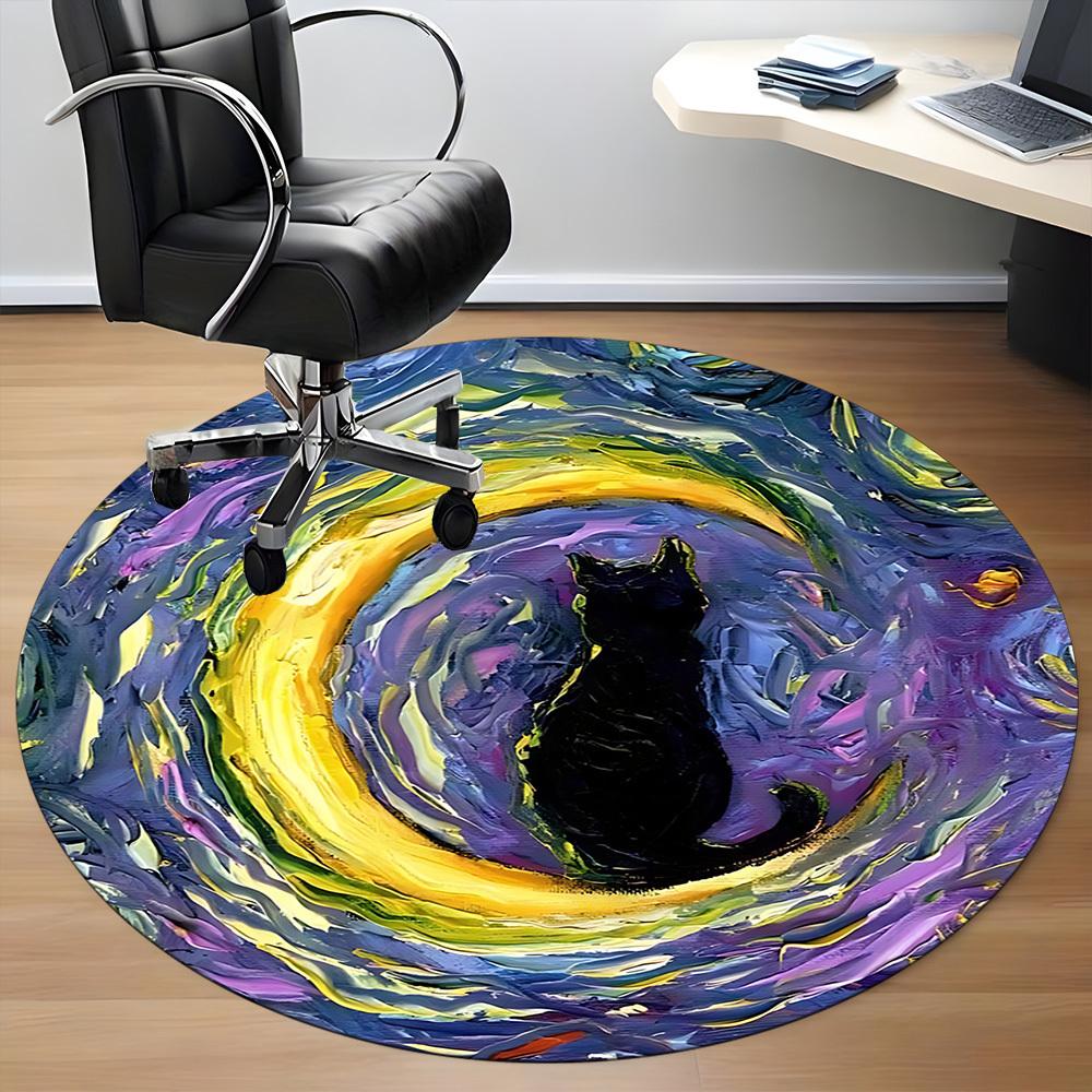 1pc Whimsical Feline Office Round Area Rug, Indoor Mat Suitable ForOffice, Under Office Chairs Bedroom Living Room Home Decor T180