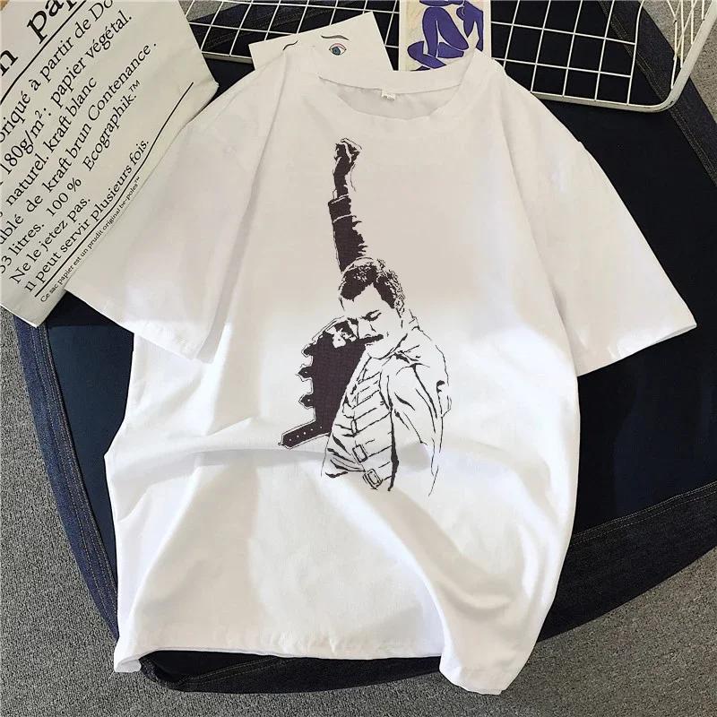 Freddie Mercury Queen Band T Shirts Women 90's Graphic Rock Top Tees Female Harajuku Vintage T-shirt Fashion Streetwear Tshirt