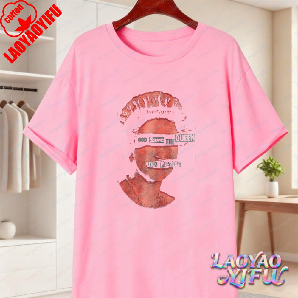 Maglietta in Cotone Vintage Retro Regina God Save The Queen T-shirt con Timbro Rosso per Unisex Fresca Best Seller Abbigliamento Punk Moda Streetwear