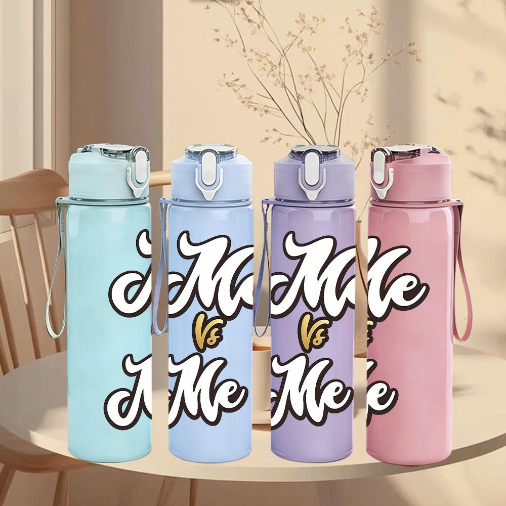 1PC Me And Me Cursive Text Art Print 750ml Color Plastic Sports Water Bottle Leakproof Flip Straw Lid Suitable for Sports Office Home Use