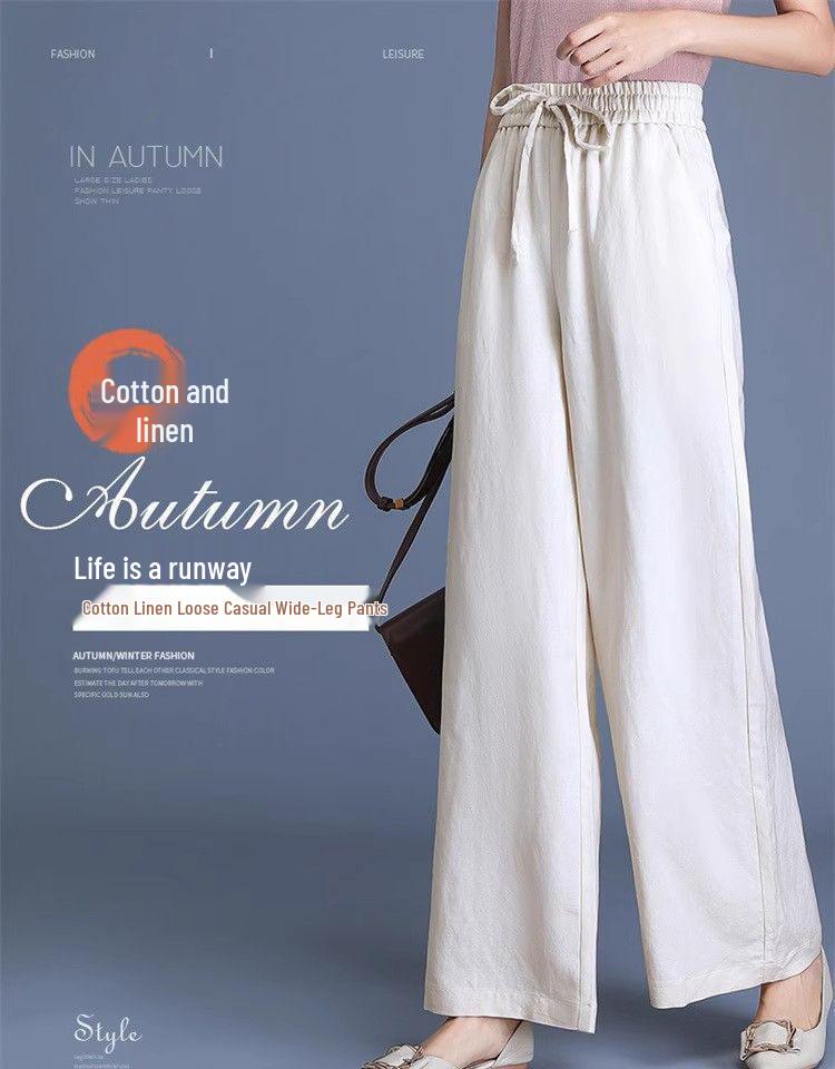Ice Silk Cotton Linen High-Waist Wide-Leg Cropped Pants - Casual Loose Summer Style for Women
