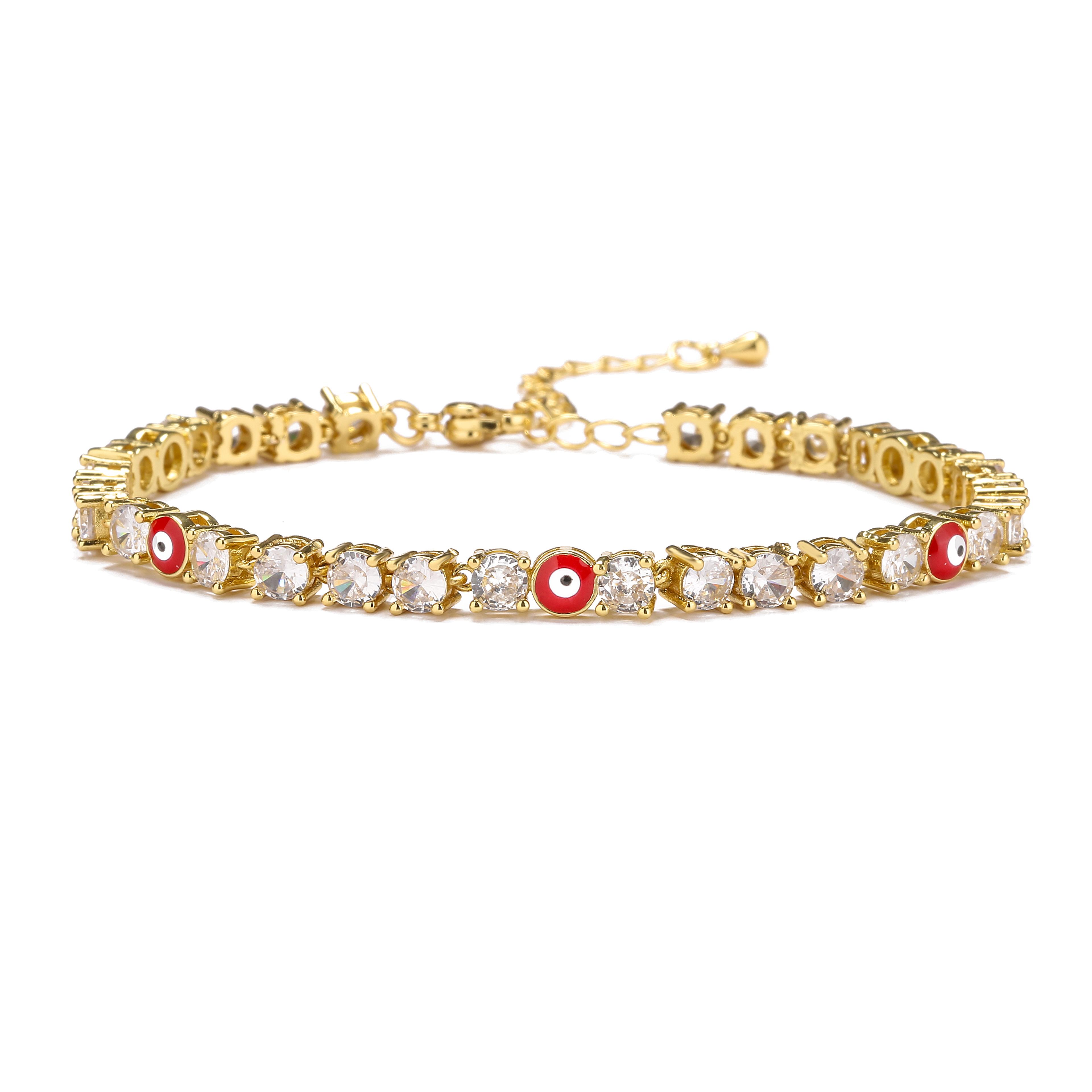 

HECHENG,Enamel Lucky Evil Eye Tennis Bracelets Fine Party Zircon Copper CZ Eye Bracelet Rainbow Zircon 17.5cm красный