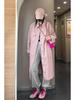 Pink Mid-Length Women's Denim Trench Coat - French Design, Long Sleeve, Casual Spring/Autumn Attire