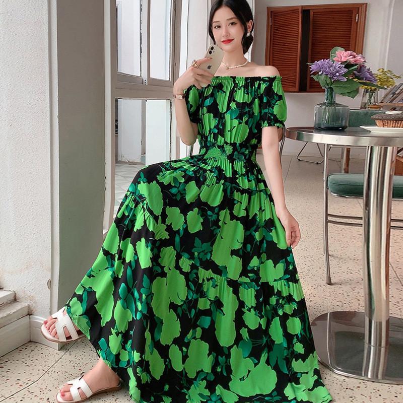 Bohemian Maxi Dress With Elastic Waist For Summer Beach Vacation And Artful Style