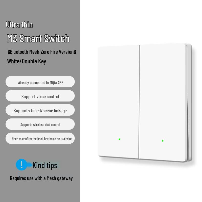 Smart Ultra-Thin Panel Switch: Compatible with Mijia App for Remote Control, Voice Commands, and Timed Scenes.