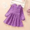 Girls' Floral Princess Dress with Ruffle Collar - Long Sleeve Cotton for Spring/Autumn