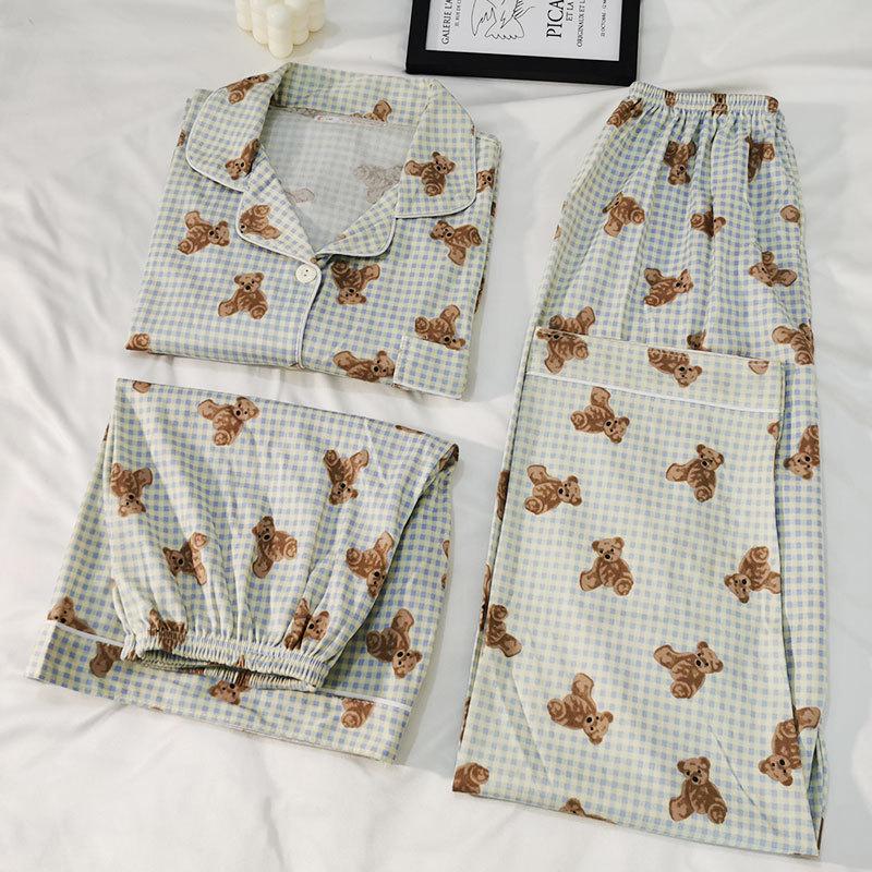 

Japanese summer pajamas women s short-sleeved trousers cartoon pure cotton new summer casual loungewear three-piece set female m