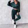 2024 Autumn/Winter Women's Fashion Casual Set: Golden Velvet Long Sleeve Top & Long Pants Two-Piece Set