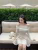 French Temperament One-word Collar A-word Short Skirt Long-sleeved Dress Women's Summer Dress Sweet Spice Girl Slim Waist Small Black Dress