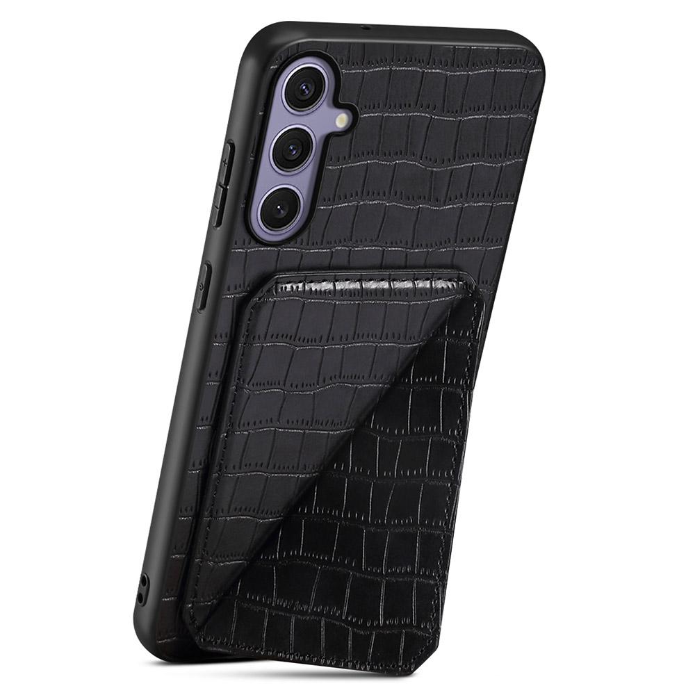 For Samsung Galaxy S25+ Case with Card Holder Leather + PC + TPU Crocodile Textured Back Cover