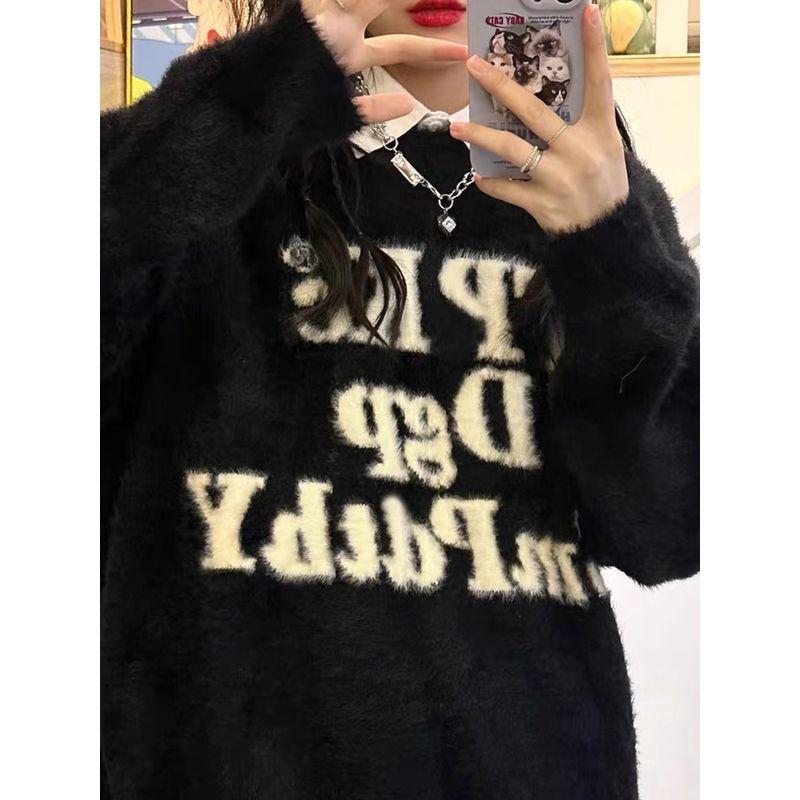 

Chinese Fad Letter Printed Velvet Sweater Soft Glutinous Knitwear Black M Suggested 45.00 kg-52.50 kg