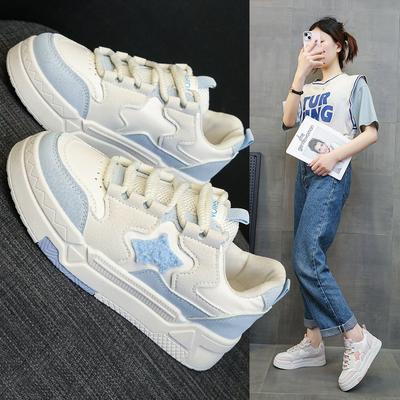 Spring New Arrival Round Head Lace-up Star Pattern Sneakers Small Fresh Color Matching Pumps Women's Casual Sports White Shoes