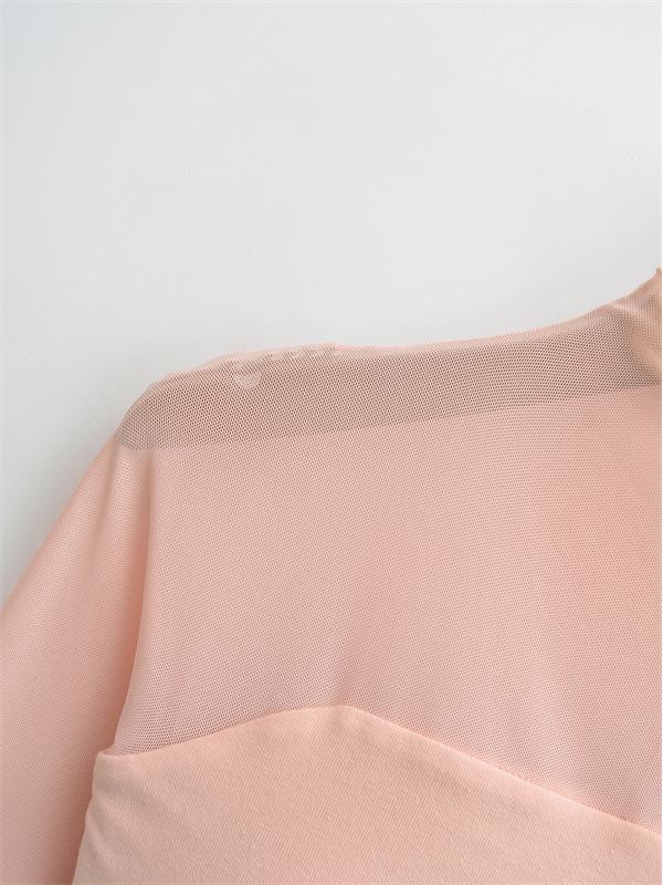 Women's Chic Sheer Mesh Spliced Long Sleeve T-shirt: Elegant Slim-fit, Sexy Base Layer Top