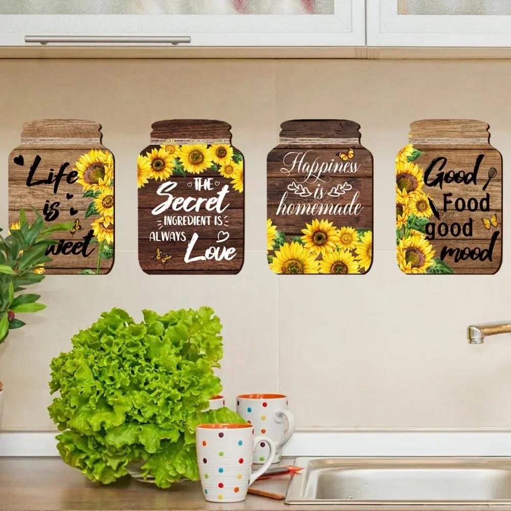 New Style Sunflower English Wall Sticker, Home Self-adhesive Wall Sticker for Restaurant and Kitchen Background Walls