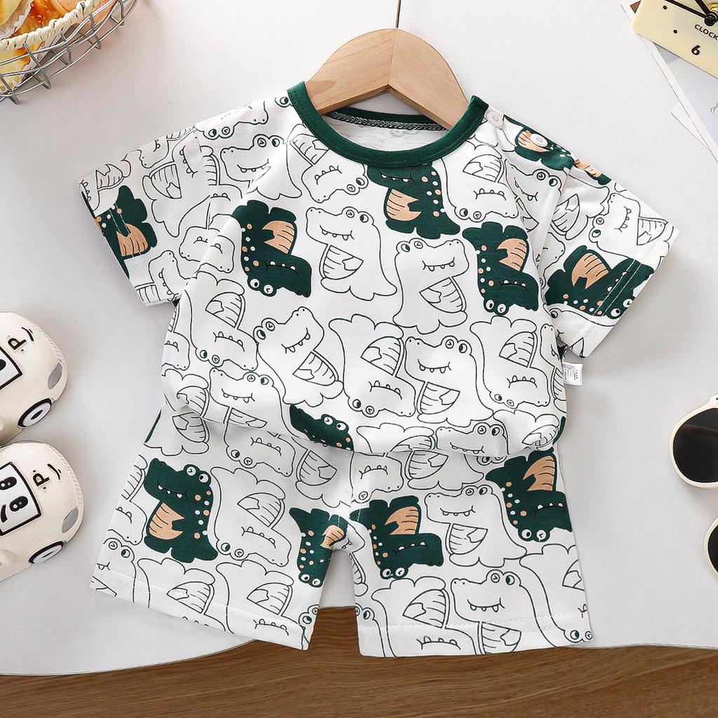 Kinder Cartoon Muster Baumwolle Kurzarm Pyjama Set Für Sommer Komfort Spielzeit