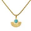 Golden Fan-Shaped Turquoise Stainless Steel Necklace - European & American Retro High-End Jewelry