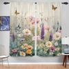 2Pcs Pastoral Floral Curtains 3D Butterfly Wildflower Pattern Living Room Bedroom Balcony Sunshade Fresh Nature Decor Curtains