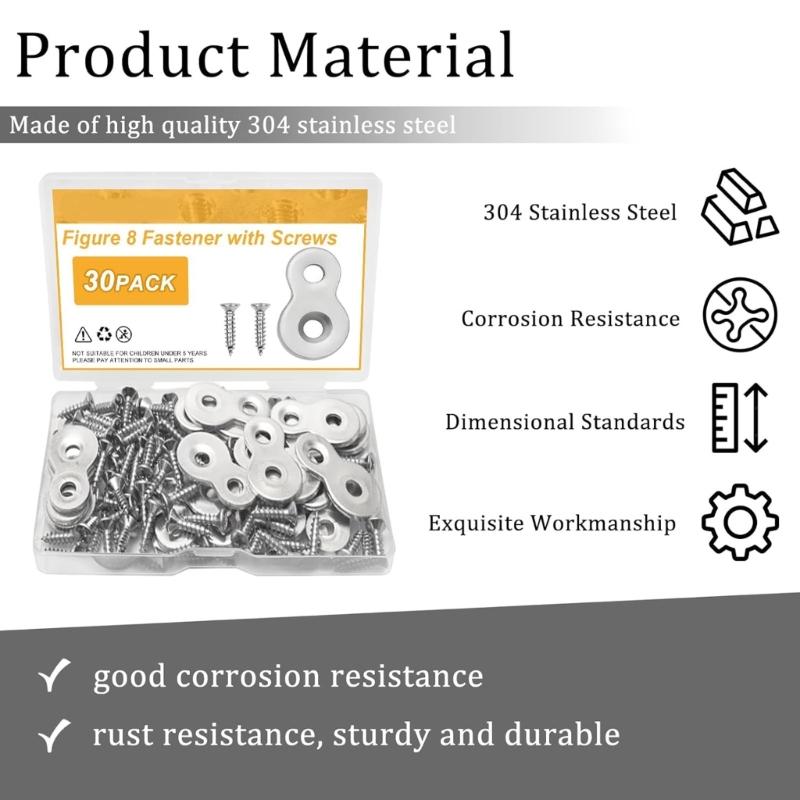 30PCS Metal Double Hole Fastener Plates Hardware Set Easy To Use for Cabinet Door Hinges Installation & Panel Joining