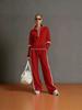 European Retro Casual Two-Piece Set: Zippered Waist-Cinch Sweatshirt & Striped Wide-Leg Pants