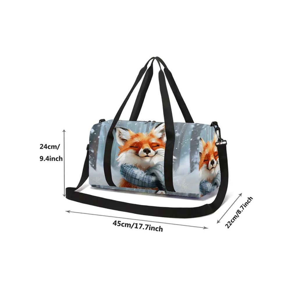 Fox Pattern 2D Flat Cartoon School Travel Bag Large Capacity Zipper Luggage Bag Best Gift for Boys Girls Fashion Style