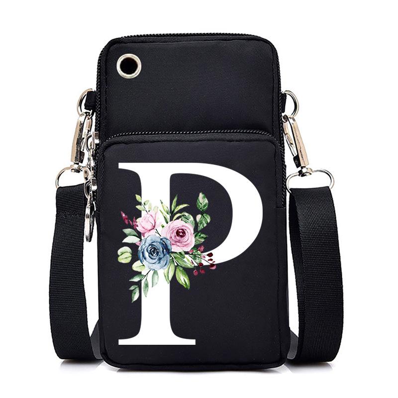 New Letter-printed Black Oblique Span Bag, Mobile Phone Bag, Light To Carry, Vertical Length and Width Change Bag