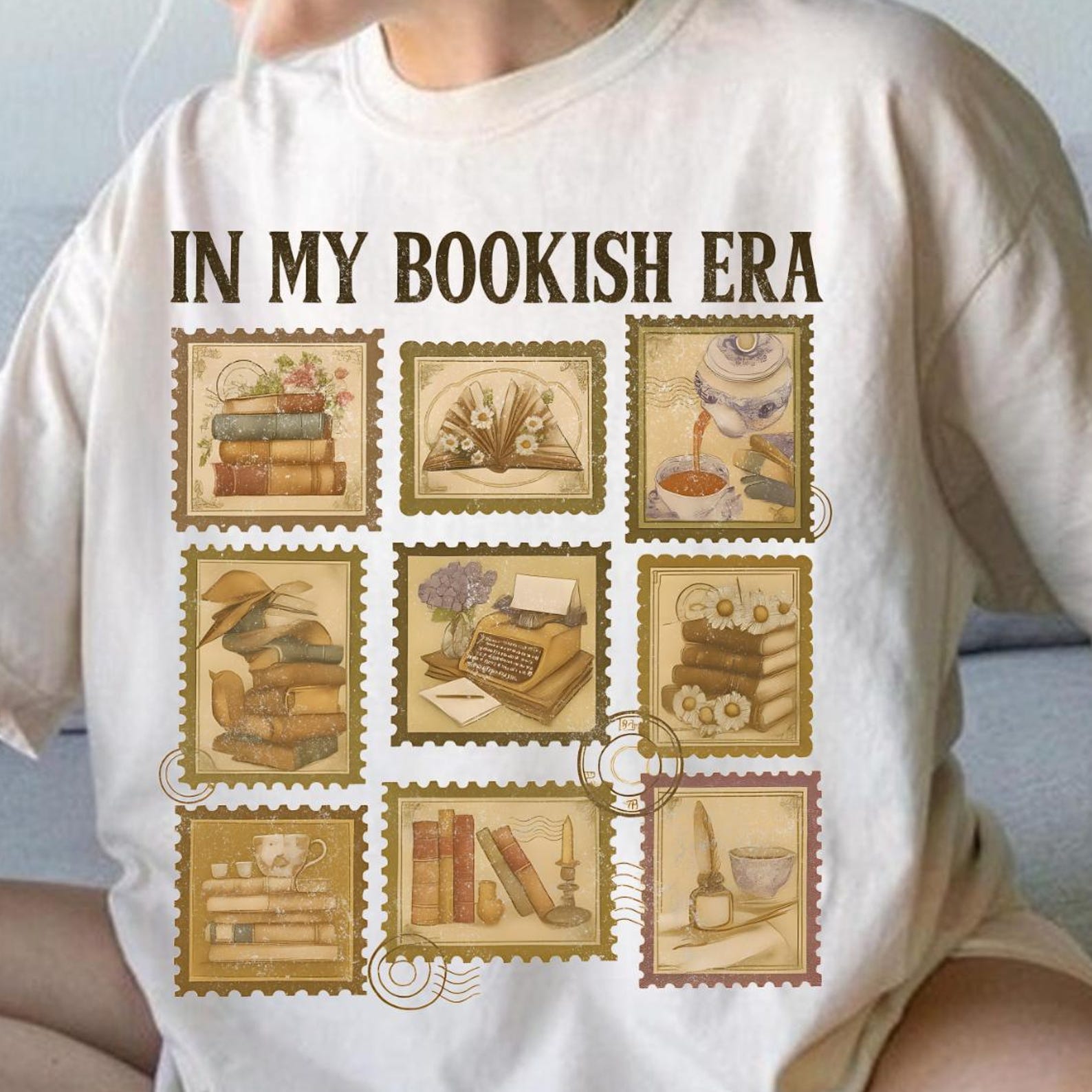 In My Bookish Era Stamp Shirt, Book Lover Postage Stamp Tee, Vintage Book Aesthetic Shirt, Good Day To Read, Booktrovert Summer Librarian 4XL