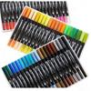 12-60 Colors Double Headed Art Drawing Notebook Pen Painting Pen Color Marker Pen Brush Tip 1-2mm Fine Tip Calligraphy Painting